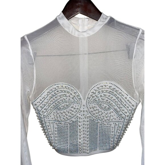 Milk & Honey Sheer Long Sleeve Rhinestone Embellished Cropped Top - Size S - Picture 7 of 7